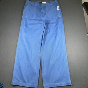 Old Navy Baggy Wide Leg Jeans Womens 14 Tall Blue High Rise Herringbone NWT *Fla
